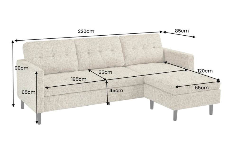 Coltar de 3 locuri tapitat cu Stofa Bej L220cm STOCKHOLM
