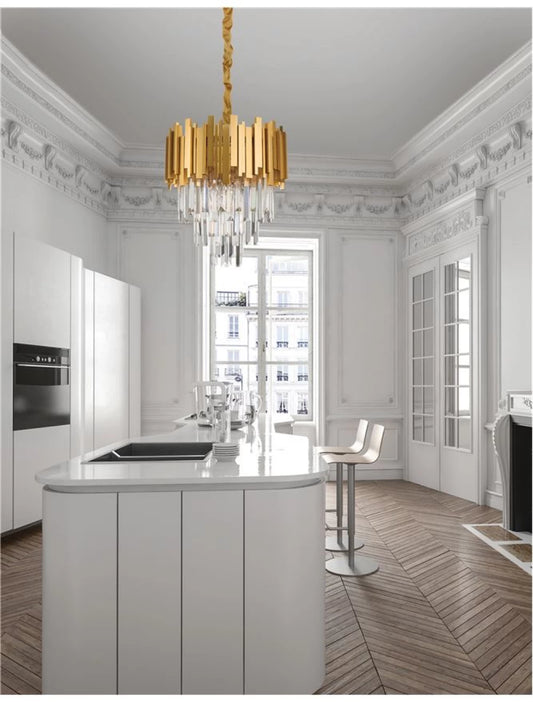 Candelabru structura din Metal Auriu si abajur din Cristal Transparent H120xL40cm IP20 GRANE