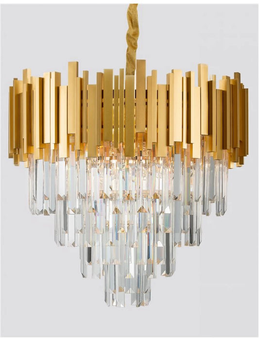 Candelabru structura din Metal Auriu si abajur din Cristal Transparent H120xL55cm IP20 GRANE