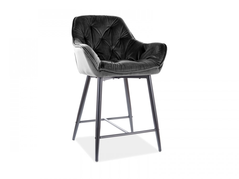 Scaun de insula tapitat cu Catifea Negru cu picioare din Metal Negru H86xL56xA42cm Cherry
