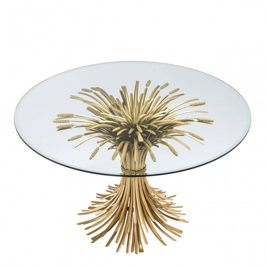 Masa rotunda din Sticla securizata Transparent/Auriu de 4-6 persoane D130cm Bonheur