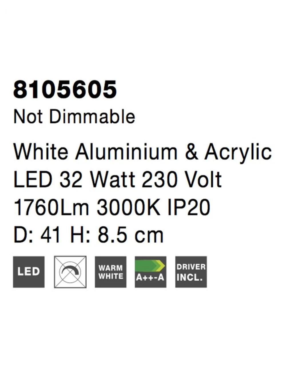 Plafoniera structura din Aluminiu Alb si abajur din Acrilic H8.5xL41cm IP20 32W 1952lm 3000k ALBI