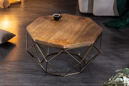 Masuta de cafea asimetrica din lemn masiv de mango si Metal Maro/Auriu L69xH38cm Diamond