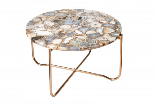 Masuta de cafea rotunda din Agata si Metal Multicolor/Auriu D62xH33cm Noble