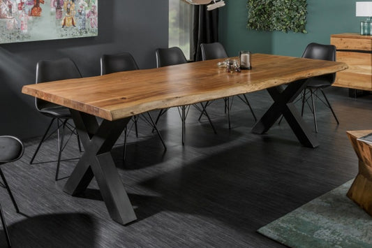 Masa dreptunghiulara din Lemn masiv de salcam Maro/Gri de 10 persoane L240x97-106cm Nature