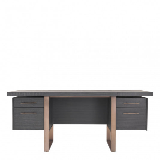 Birou din Lemn masiv de stejar si Alama Gri/Maro CANOVA L180xH76cm