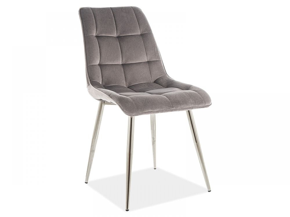 Scaun din Catifea si Metal Gri/Crom H88xL50xA43cm Chic