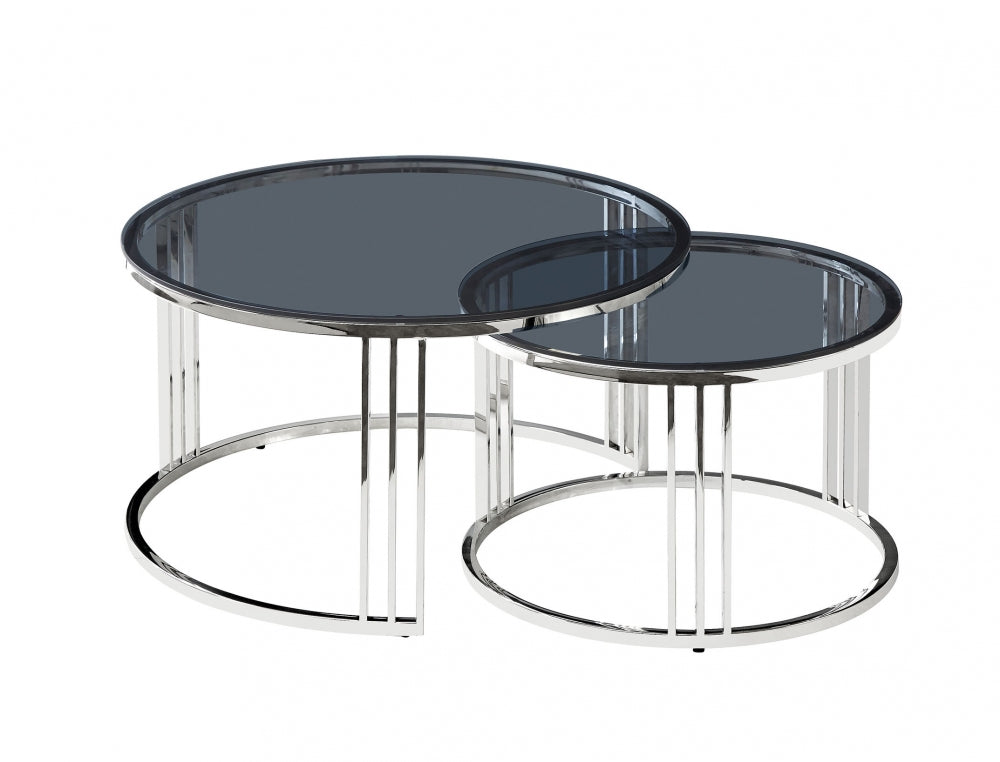 Set 2 masute de cafea Rotunde din Otel inoxidabil Argintiu/Negru Vienna D60/80xH40/45cm