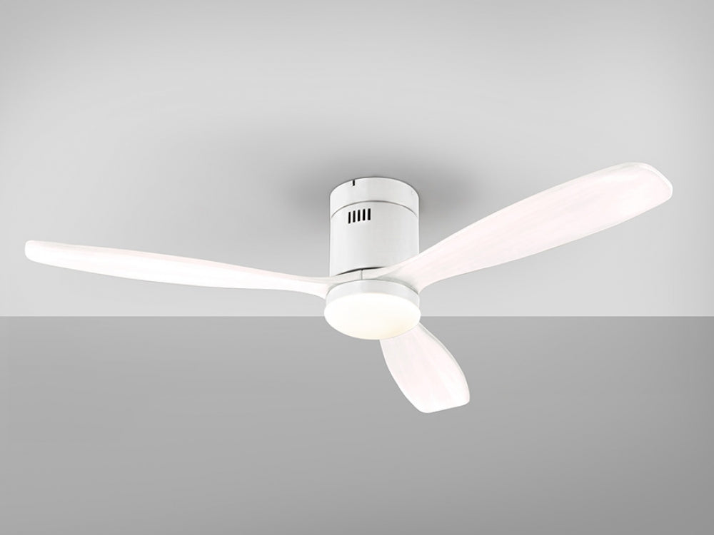 Ventilator de tavan cu lumina LED din Metal si Lemn Alb D132xH30 Siroco