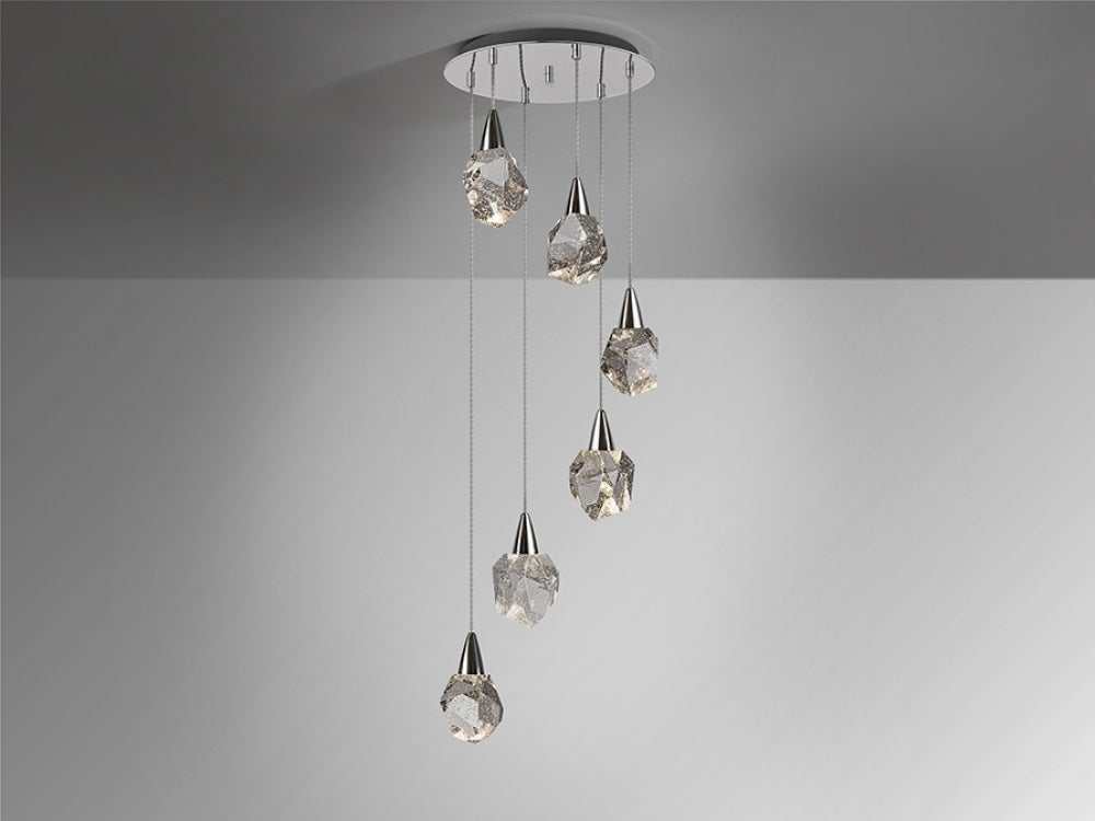 Lustra din Metal si Sticla Argintiu/Transparent D39xH140cm Aquaria