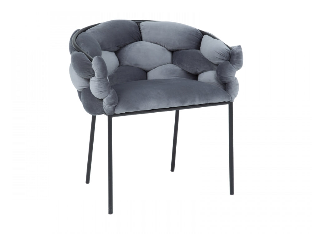 Scaun tapitat cu Catifea Gri cu picioare din Metal Negru H75xL76xA40cm Norte