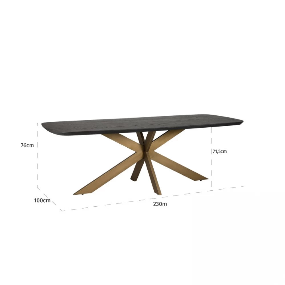 Masa din Metal si Furnir de stejar Alama/Negru L230xH76cm Cambon Richmond Interiors