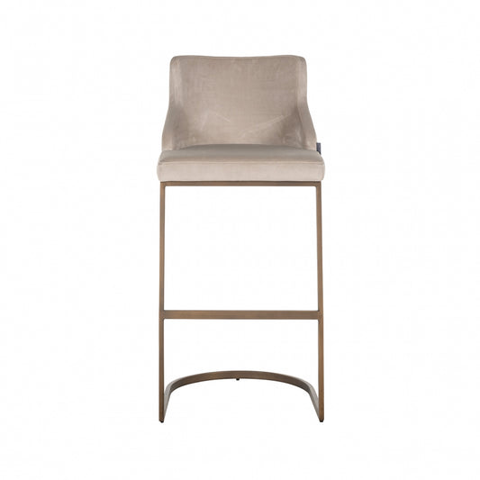 Scaun de bar tapitat cu Catifea Bej cu picioare din Metal Alama H103xL51xA51cm Bolton Richmond Interiors