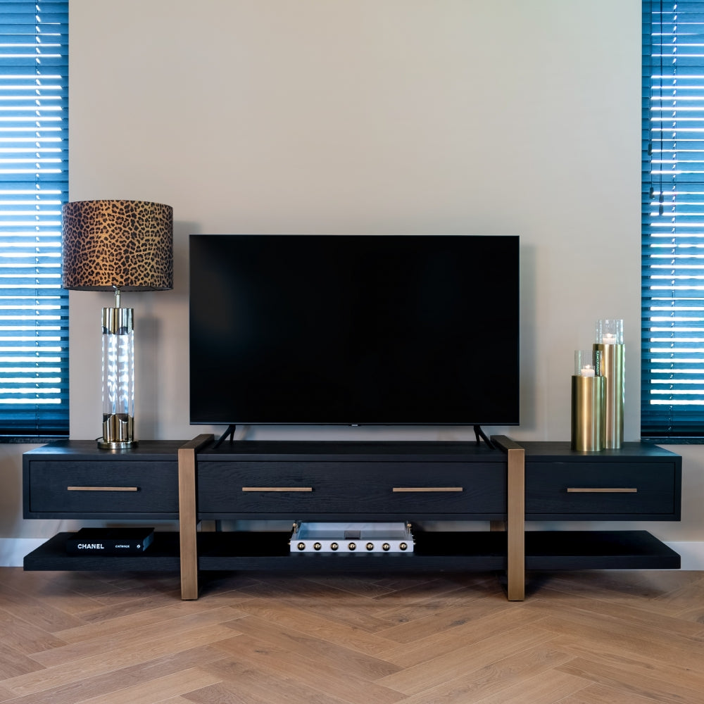 Comoda TV din Metal si Furnir de stejar Bronz/Negru L240xH55cm Cambon Richmond Interiors