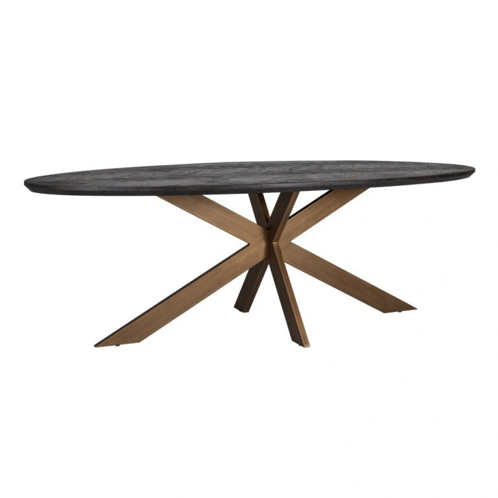 Masa Ovala din Metal si Lemn de stejar Alama/Negru L260xH76cm Blackbone Richmond Interiors