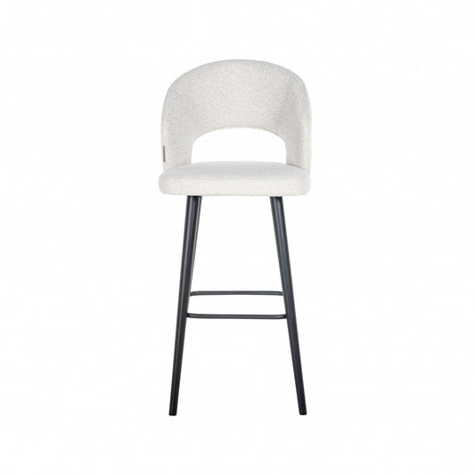 Scaun de bar tapitat cu Stofa boucle Alb cu picioare din Lemn Negru H113xL50xA57cm Savoy Richmond Interiors