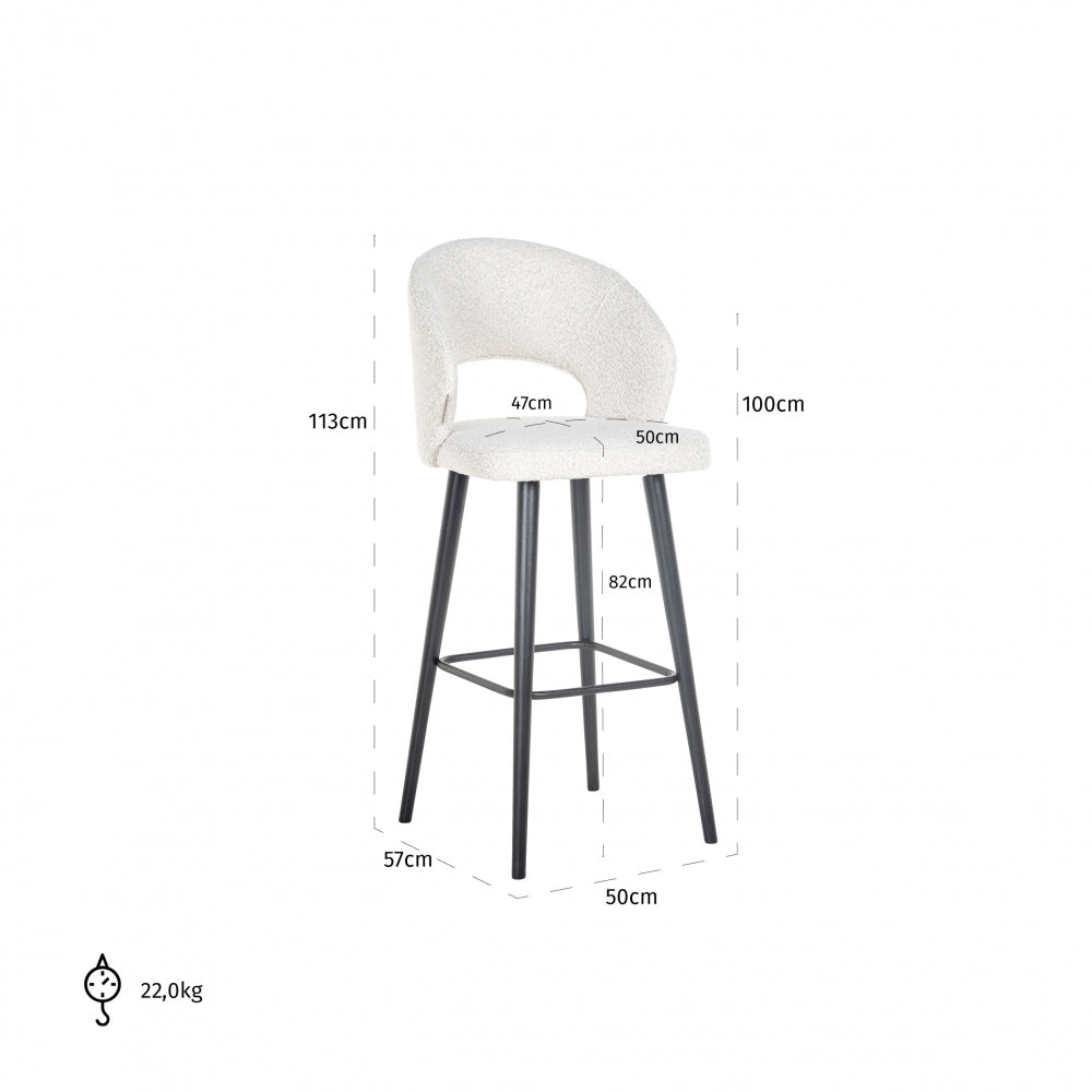 Scaun de bar tapitat cu Stofa boucle Alb cu picioare din Lemn Negru H113xL50xA57cm Savoy Richmond Interiors