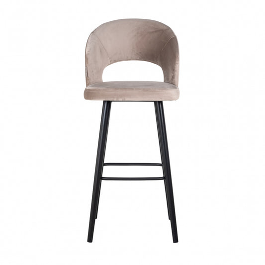 Scaun de bar tapitat cu Catifea Bej cu picioare din Lemn Negru H113xL50xA57cm Savoy Richmond Interiors