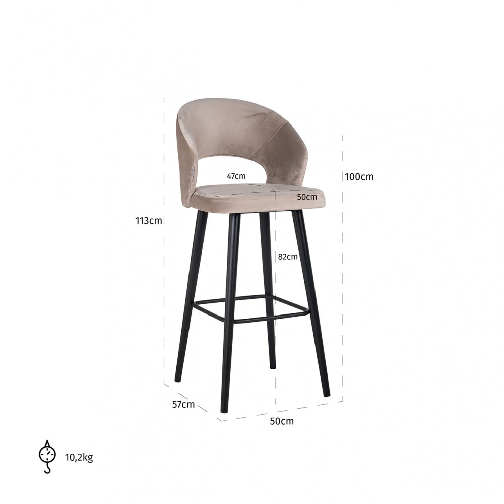 Scaun de bar tapitat cu Catifea Bej cu picioare din Lemn Negru H113xL50xA57cm Savoy Richmond Interiors