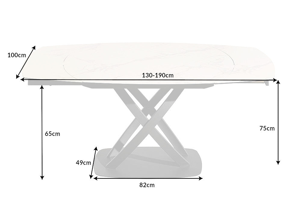 Masa dreptunghiulara extensibila de 6-8 persoane din Ceramica+Sticla securizata si Metal Alb/Negru L130-190xH75cm Inception