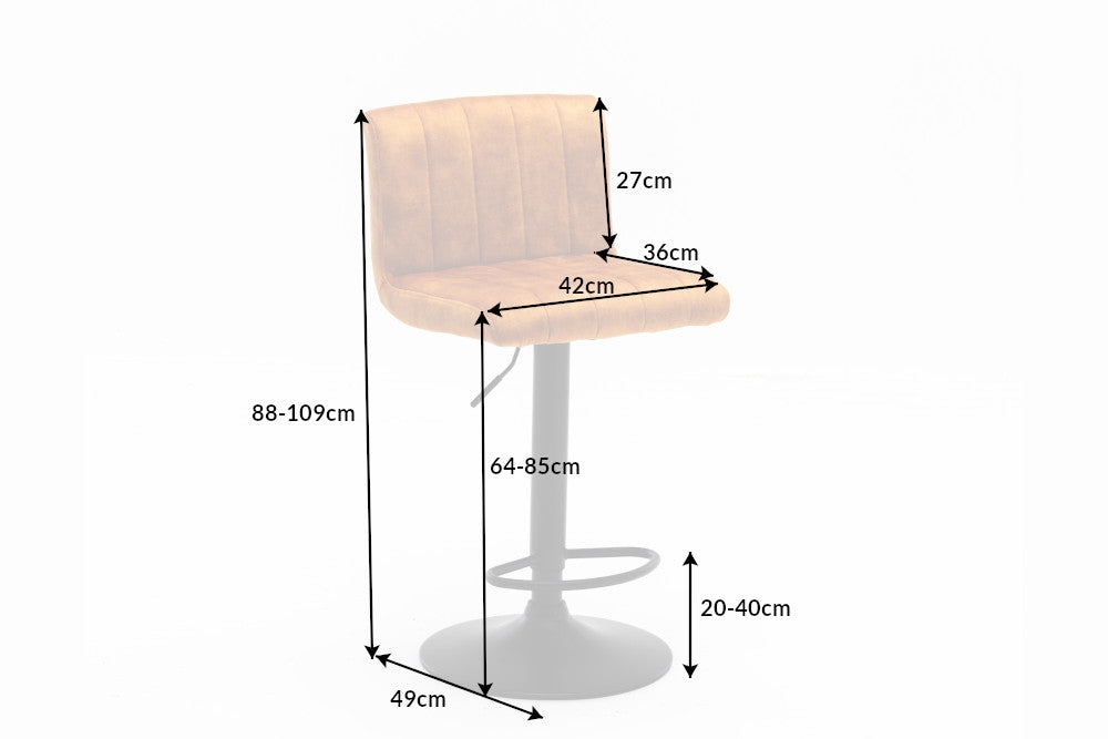 Scaun de bar cu inaltime reglabila tapitat cu Catifea Galben cu picioare din Metal Negru H88-109xL42xA49cm Portland