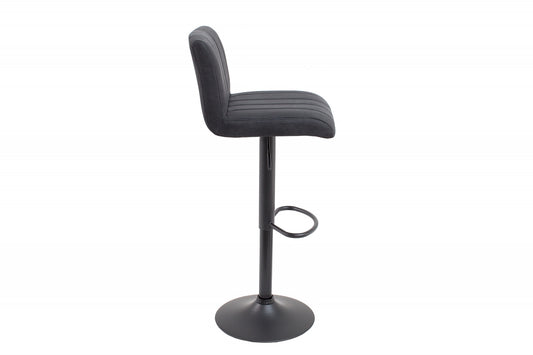 Scaun de bar cu inaltime reglabila tapitat cu Microfibra Gri inchis cu picioare din Metal Negru H88-109xL42xA49cm Portland