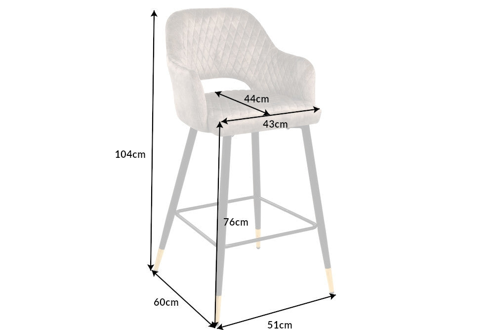 Scaun de bar tapitat cu Catifea Gri antracit cu picioare din Metal Negru/Auriu H104xL51xA60cm Paris