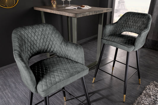 Scaun de bar tapitat cu Catifea Verde cu picioare din Metal Negru/Auriu H104xL51xA60cm Paris