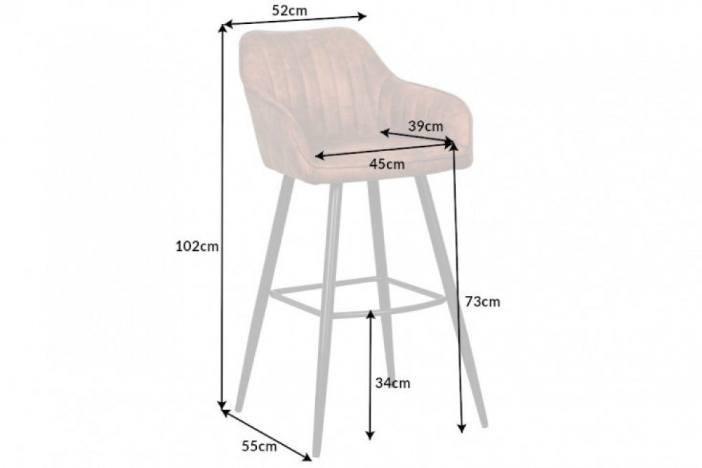 Set 2 scaune de bar tapitat cu Microfibra Maro cu picioare din Metal Negru H102xL52xA55cm Turin