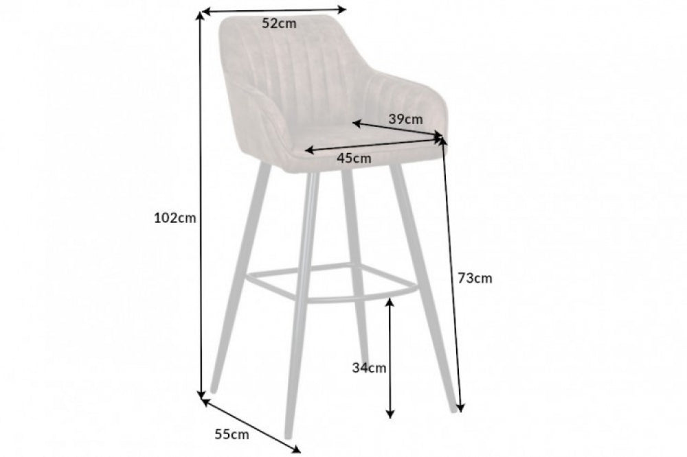 Set 2 scaune de bar tapitat cu Microfibra Maro Taupe cu picioare din Metal Negru H102xL52xA55cm Turin