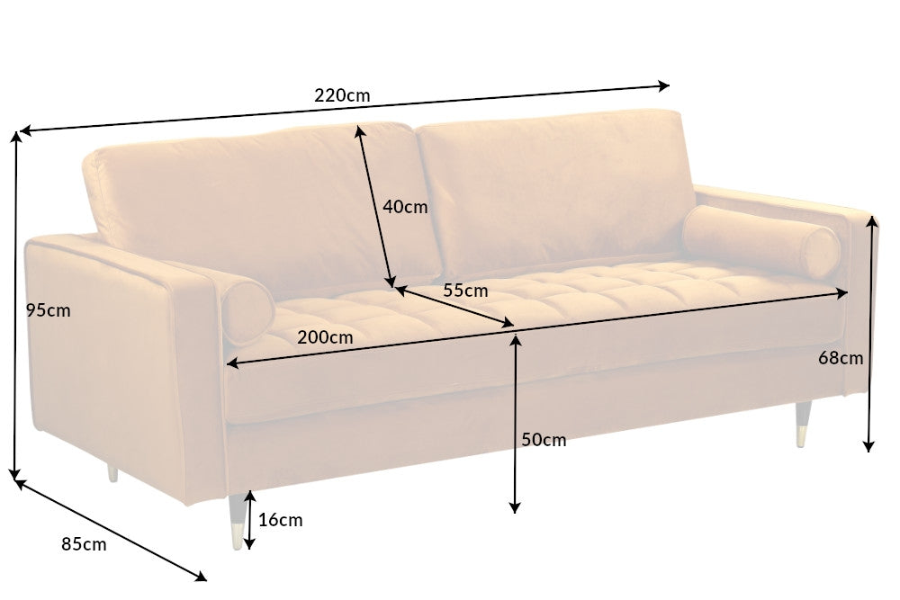 Canapea fixa tapitata cu Catifea Galben L220cm Cozy