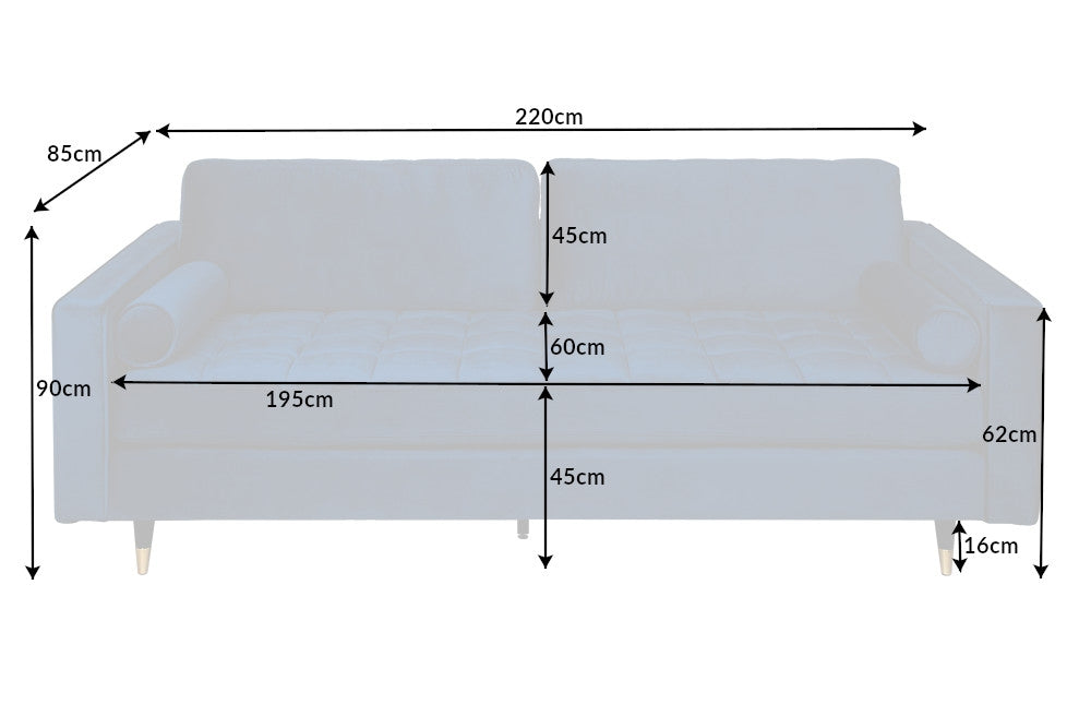 Canapea fixa tapitata cu Catifea Albastru L220cm Cozy