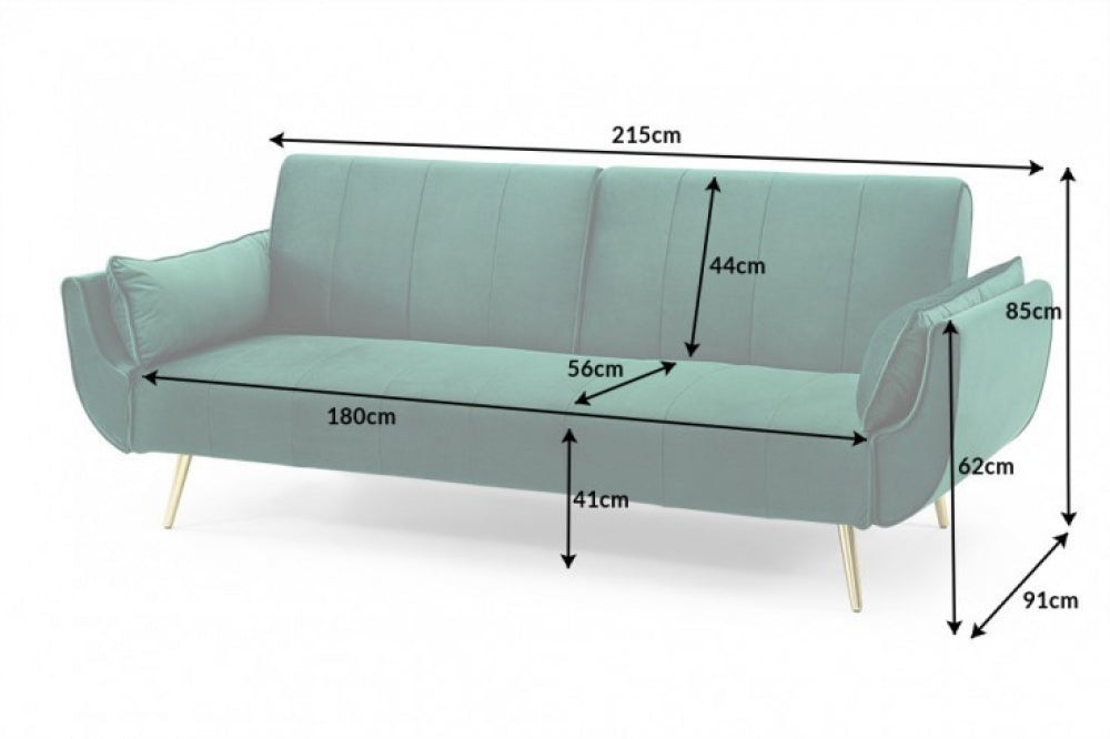Canapea extensibila din Catifea Verde cu picioare aurii L215cm Divani II