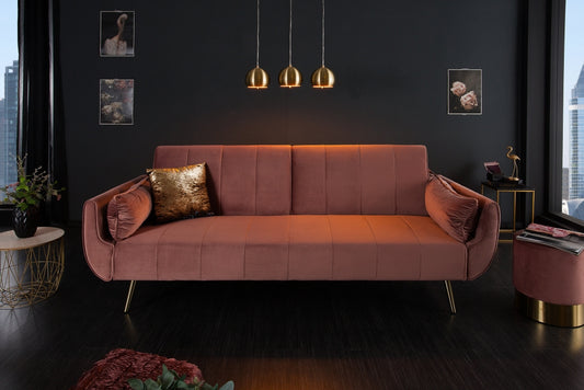 Canapea extensibila din Catifea Roz antic cu picioare aurii L215cm Divani II
