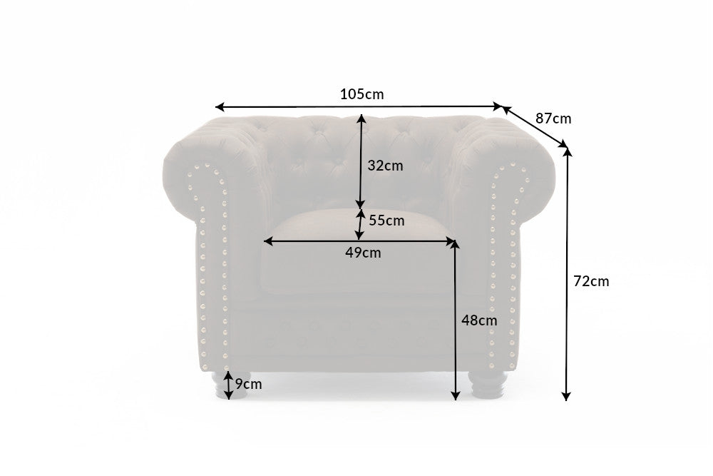 Fotoliu tapitat cu Microfibra Maro cu picioare din Lemn masiv Negru H72xL105xA87cm Chesterfield II