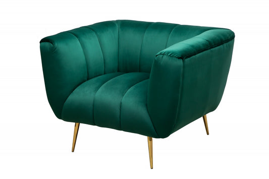 Fotoliu tapitat cu Catifea Verde cu picioare din Metal Auriu H80xL106xA90cm Noblesse