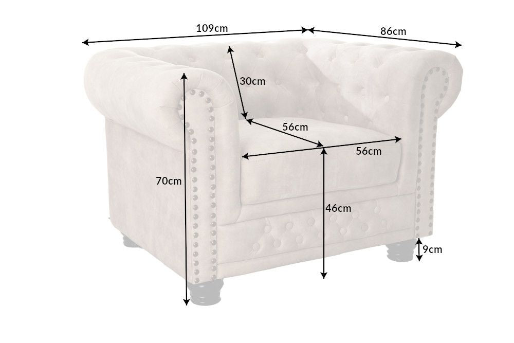 Fotoliu tapita cu Catifea Bej cu picioare din Lemn Maro L105xH72xA87cm Chesterfield
