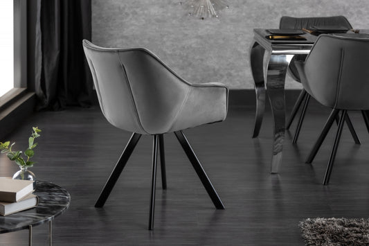 Scaun tapitat cu Catifea Gri cu picioare din Metal Negru H82xL67xA63cm The Dutch Comfort
