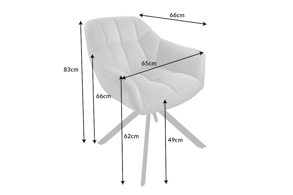 Scaun rotativ tapitat cu Stofa Gri cu picioare din Metal Negru H83xL65xA66cm Papillon