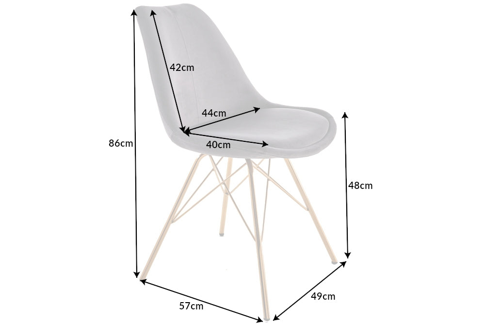 Set 2 scaune tapitat cu Catifea Gri cu picioare din Metal Auriu H86xL49xA57cm Scandinavia