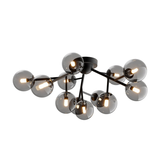 Plafoniera din Metal si Sticla Negru mat cu 12 becuri G9 28W D60xH20cm Dallas