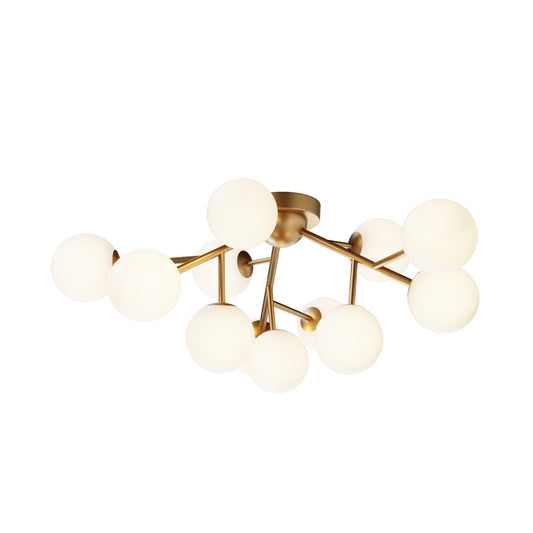 Plafoniera din Metal si Sticla Auriu/Crem cu 12 becuri G9 28W D60xH20cm Dallas