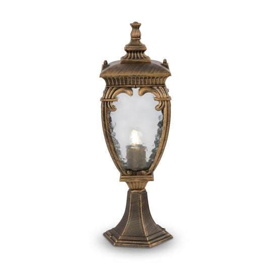 Stalp de iluminat exterior din Aluminiu si Sticla Auriu antichizat/Transparent cu 1 bec E27 60W D15xH49cm Fleur