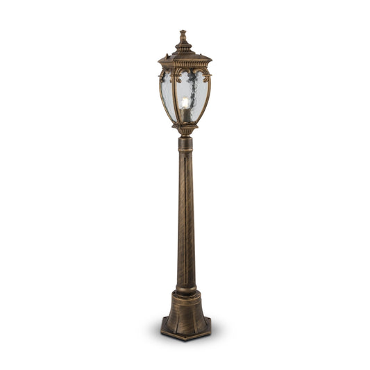 Stalp de iluminat exterior din Aluminiu si Sticla Auriu antichizat/Transparent cu 1 bec E27 60W D15xH113cm Fleur