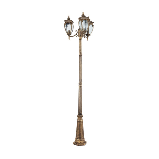 Stalp de iluminat exterior din Aluminiu si Sticla Auriu antichizat/Transparent cu 3 becuri E27 60W D57xH239cm Fleur
