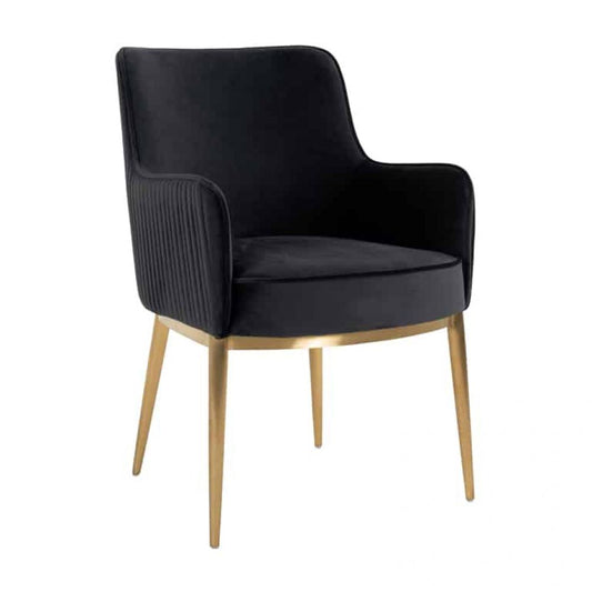 Scaun tapitat cu Catifea Gri antracit cu picioare din Metal Auriu H86xL57xA65cm Breeze Richmond Interiors