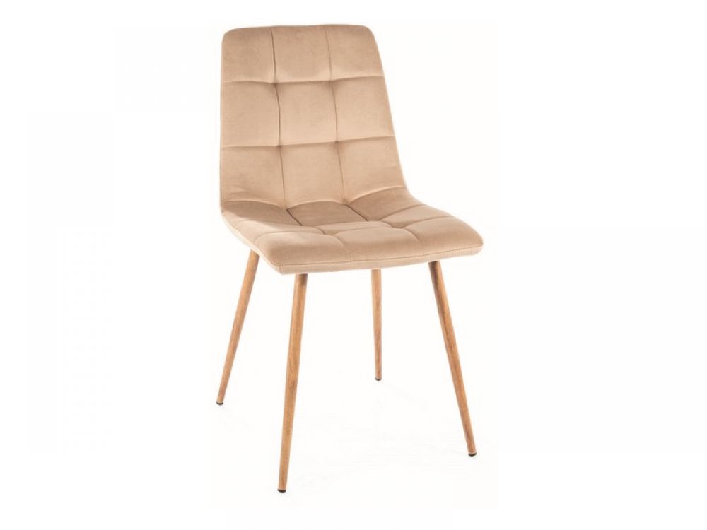 Set 2 scaune tapitate cu Catifea Bej cu picioare metalice cu aspect de lemn de stejar H86xL45xA53cm Mila