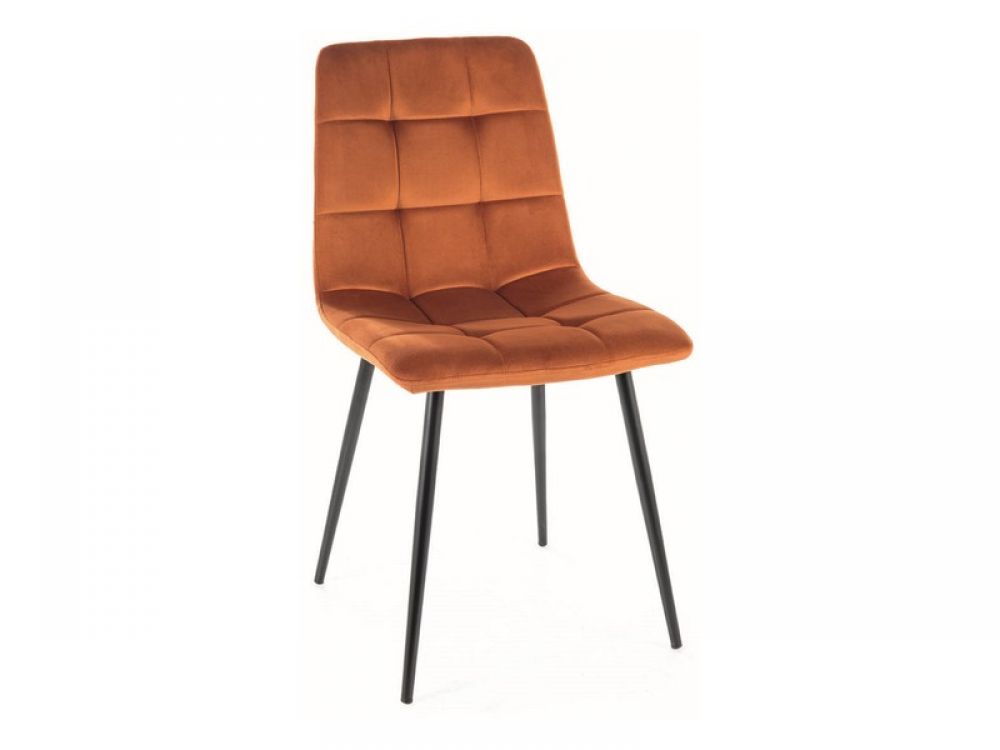 Set 2 Scaune tapitate cu Catifea Portocaliu cinnamon cu picioare din Metal Negru H86xL45xA53cm Mila
