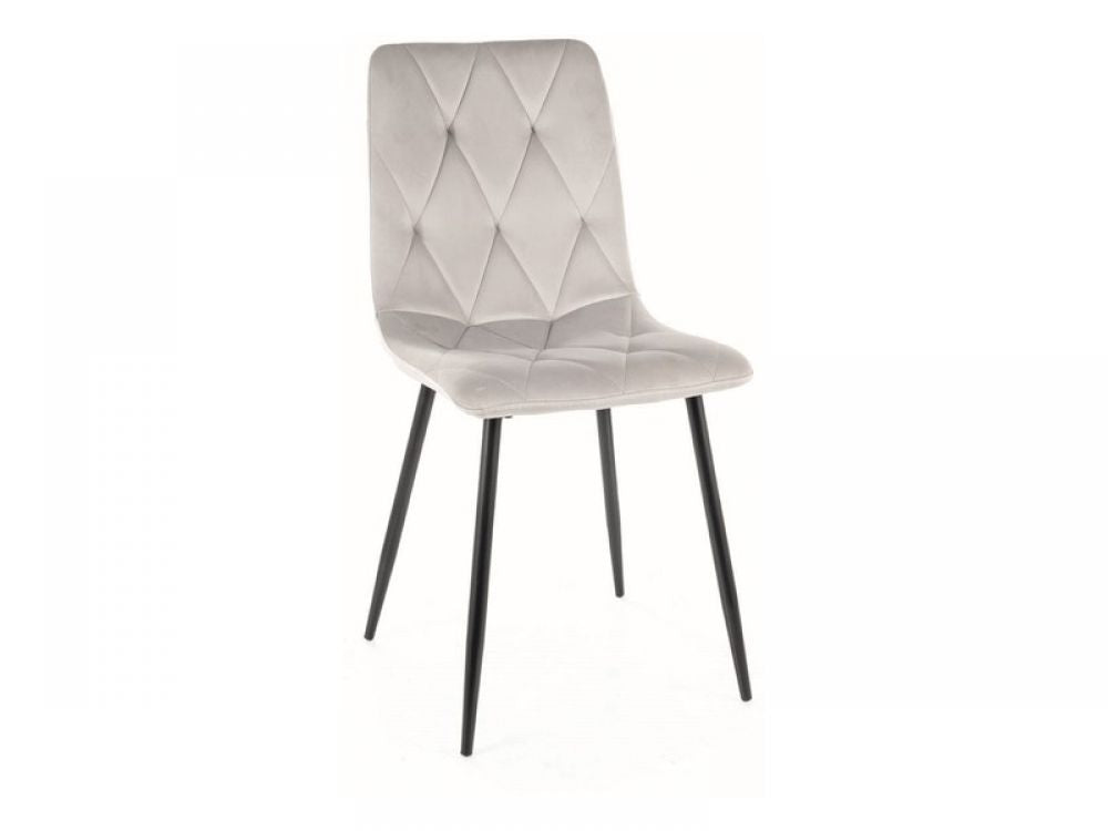 Set 2 Scaune tapitate cu Catifea Gri deschis cu picioare din Metal Negru H91xL45xA52cm Tom