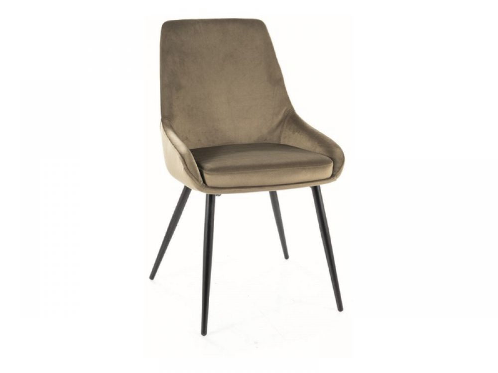 Set 2 scaune tapitate cu Catifea Verde masliniu cu picioare din Metal Negru H85xL49xA54cm Cobe